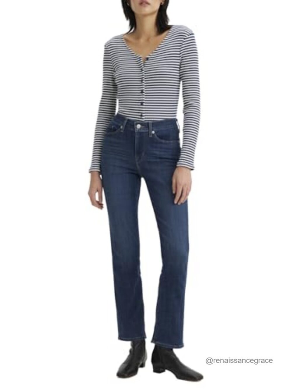 Classic Straight Leg Mid Rise Jeans Cotton Blend Denim Pants